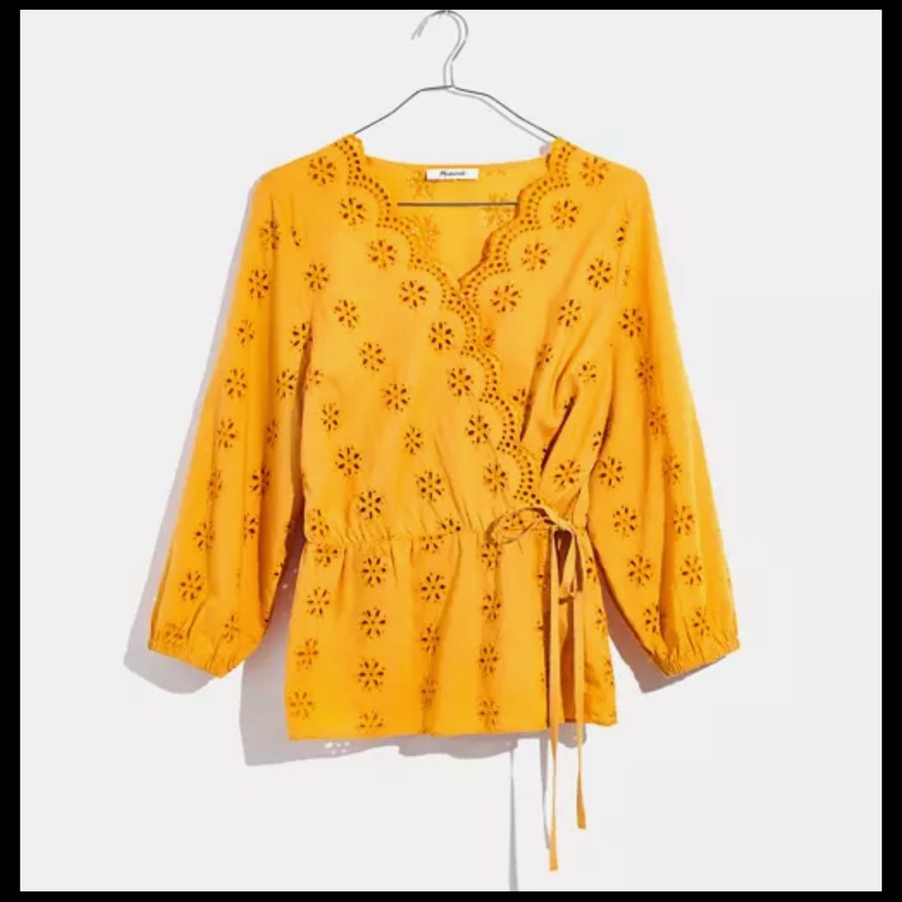 NWT 🌺 Madewell Scalloped Eyelet Wrap Top Sz M - Picture 5 of 9